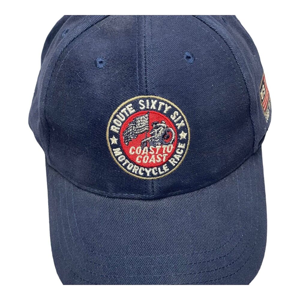 Embroidered Highway Route 66 Cap Blue Hat Adjustable Hook Loop Adults - Picture 7 of 10